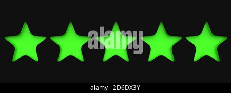 3d five green star on color background. Render and illustration of golden star for premium Stock Photo