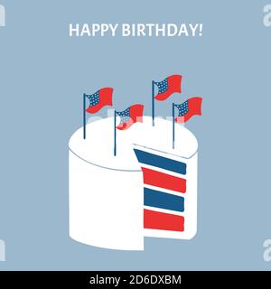Happy Sweetest Day. Minimalist vector cake in the colors of the American flag and a small flag in the center. Stock Vector