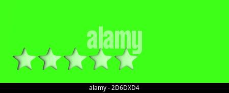 3d five green star on color background. Render and illustration of golden star for premium Stock Photo