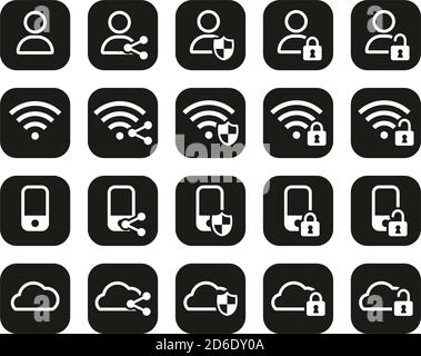 Data Protection & Data Security Icons White On Black Flat Design Set Big Stock Vector