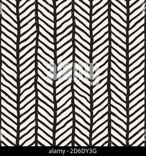 Hand-drawn lines geometric seamless pattern. Monochrome black and white ink strokes. Abstract vector background texture. Stock Vector