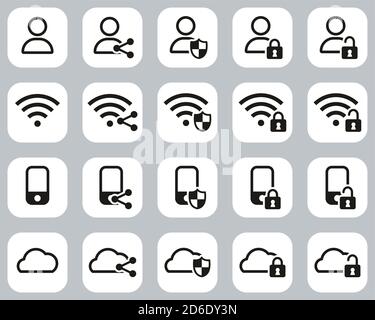 Data Protection & Data Security Icons Black & White Flat Design Set Big Stock Vector