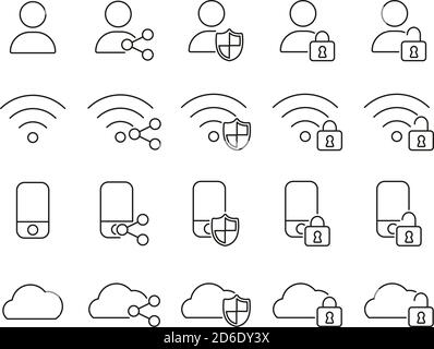 Data Protection & Data Security Icons Black & White Thin Line Set Big Stock Vector