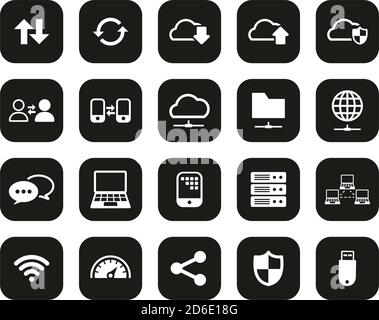 Data Transfer Icons White On Black Flat Design Set Big Stock Vector