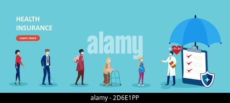 Vector of a doctor accepting insurance claims and advising good health practices to senior and young people Stock Vector