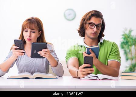 Students in gadget dependency concept Stock Photo