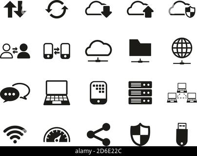 Data Transfer Icons Black & White Set Big Stock Vector