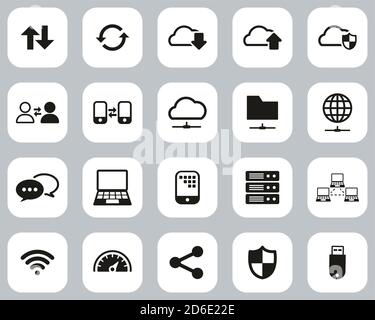 Data Transfer Icons Black & White Flat Design Set Big Stock Vector