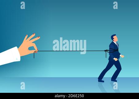 Vector of a female hand pulling a stressed man on the rope Stock Vector