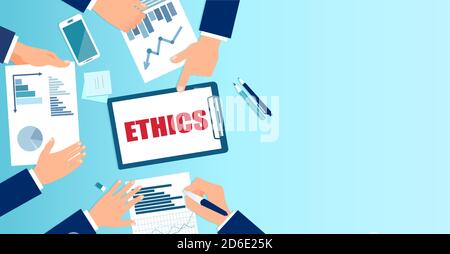 Vector of business people ethics committee reviewing financial reports Stock Vector