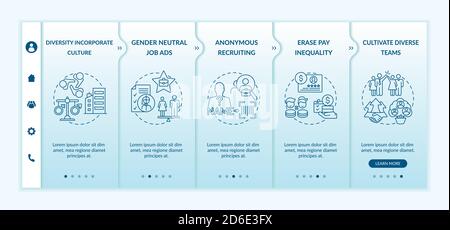 Gender diversity implementation tips onboarding vector template Stock Vector