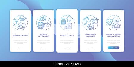 Mortgage payment elements onboarding mobile app page screen with concepts Stock Vector