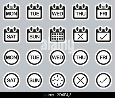 Days Of The Week Icons Black & White Sticker Set Big Stock Vector