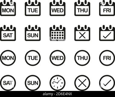 Days Of The Week Icons Black & White Set Big Stock Vector