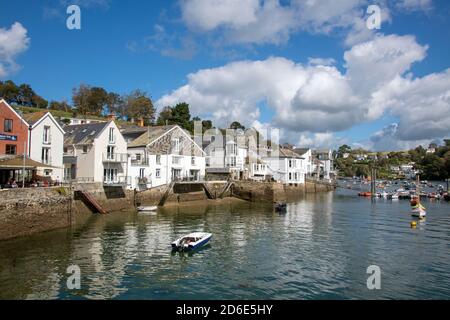 Picturesque view riverside buildings Fowey Cornwall England Stock Photo