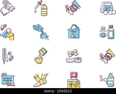 First aid kit RGB color icons set Stock Vector