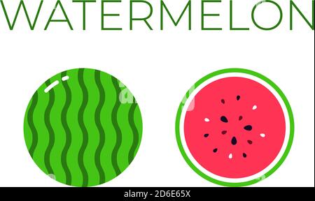 Vector of watermelon and sliced half of watermelon on white background Stock Vector