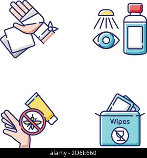 Emergency medical kit RGB color icons set Stock Vector