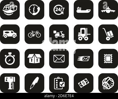Delivery Service Or Shipping Service Icons White On Black Flat Design Set Big Stock Vector