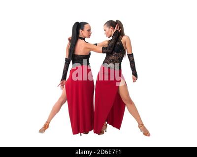 Tango dancers in red and black over white background Stock Photo