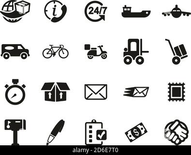 Delivery Service or Shipping Service Icons Black & White Set Big Stock Vector