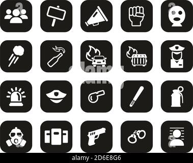 Demonstration Or Protest Icons White On Black Flat Design Set Big Stock Vector