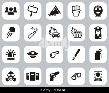 Demonstration Or Protest Icons Black & White Flat Design Set Big Stock Vector