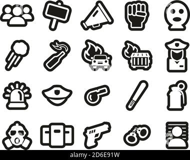 Demonstration Or Protest Icons White On Black Sticker Set Big Stock Vector