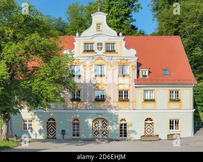 Town hall with rococo facade, Koenigsbronn, Swabian Alb, Baden-Württemberg, Germany Stock Photo