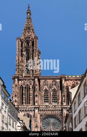 West facade on the main portal, Strasbourg Cathedral, Strasbourg, Alsace, France Stock Photo