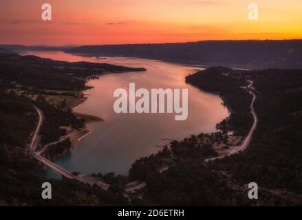 France, Alpes-de-Haute-Provence, Lac de Sainte-Croix, Pont du Galetas. Gorges du Verdon Stock Photo