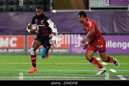 Sale Sharks' Raffi Quirke is tackled by Bristol Bears' Semi Radradra which  results in a yellow card during the Gallagher Premiership match at the AJ  Bell Stadium, Sale. Picture date: Friday May