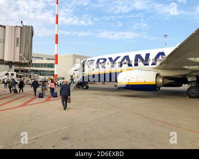 Palermo, Italy - September 23, 2020: Boeing Aircraft of low cost airline company Ryanair in the Palermo Falcone Borsellino Airport, Punta Raisi, Sicil Stock Photo