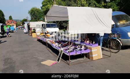 Street market in tents in the open air. Stock Photo