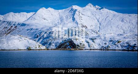 The glaciers in the Swiss Alps - snow covered mountains in Switzerland Stock Photo