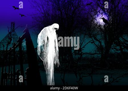 Halloween background. Spooky ghost in the night. Stock Photo