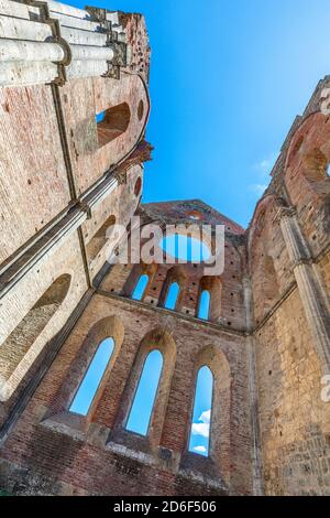 San Galgano abbey ruins, interior view, Chiusdino municipality, Siena province, Tuscany, Italy Stock Photo