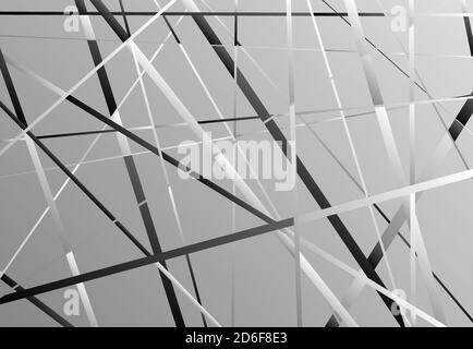 Random oblique, tilt, skew intersecting straight lines, stripes abstract vector art. Abstract grayscale, gray and black and white background, pattern Stock Vector