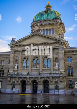 Parliament building in the city of Bern - the capital city of Switzerland - COUNTY OF BERN. SWITZERLAND - OCTOBER 9, 2020 Stock Photo
