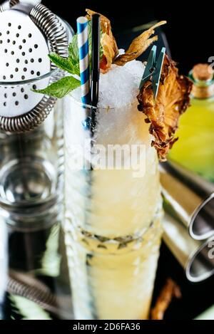 alcoholic cocktails on a mirror background Stock Photo