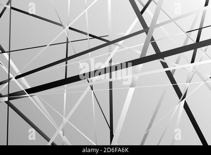 Random oblique, tilt, skew intersecting straight lines, stripes abstract vector art. Abstract grayscale, gray and black and white background, pattern Stock Vector