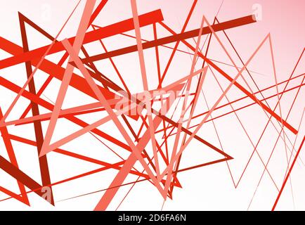 Edgy, angular lines abstract vector art. Abstract zig-zag; criss-cross, wavy intersected lines, stripes  red color background; pattern and texture. Stock Vector