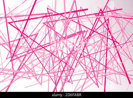 Edgy, angular lines abstract vector art. Abstract zig-zag; criss-cross, wavy intersected lines, stripes pink background; pattern and texture. Stock Vector