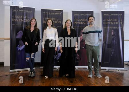 Mexico City, Mexico. 15th Oct, 2020. MEXICO CITY, MEXICO - October 15: (L-R) Regina Blandón, Marina de Tavira, Lorena Maza, Alfonso Herrera poses for photos during a Press conference to promote “El paraíso de la invención” at Theater Milan on October 15, 2020 in Mexico City, Mexico. Credit: Martin Gonzalez/Eyepix Group/The Photo Access Credit: The Photo Access/Alamy Live News Stock Photo