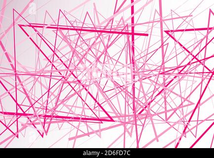Edgy, angular lines abstract vector art. Abstract zig-zag; criss-cross, wavy intersected lines, stripes pink background; pattern and texture. Stock Vector