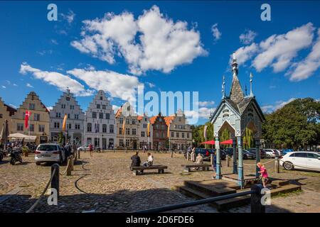 Friedrichstadt market square, old houses, North Sea, North Friesland, Dutch town Stock Photo