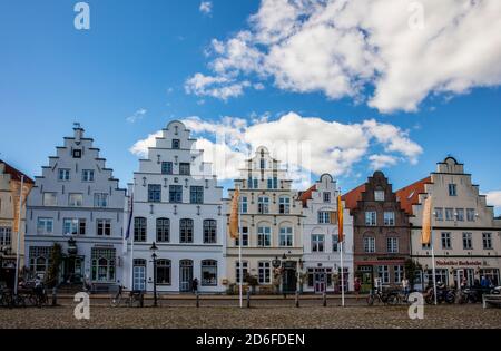 Market square Friedrichstadt, old houses, North Sea, North Friesland, Dutch town Stock Photo