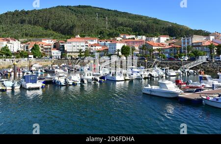 Porto do Son, Spain. July 3, 2020. Small fishing village at famous Rias Baixas Region. Coruña Province, Galicia. Stock Photo