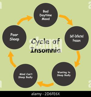Diagram of Cycle of Insomnia with keywords. EPS 10 Stock Vector