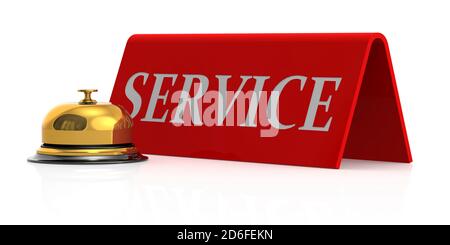 Golden bell with service sign, 3D rendering Stock Photo